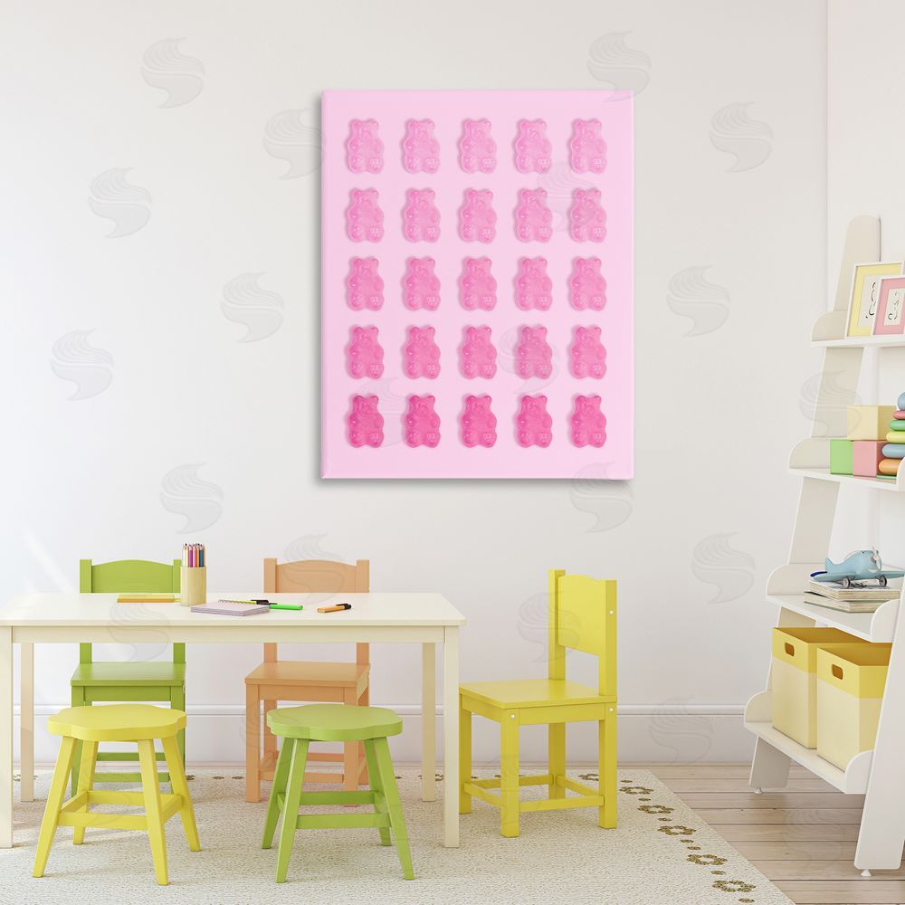 LISH Creative Gradient Pastel Pink Bears Stretched Canvas Wall Art in Room