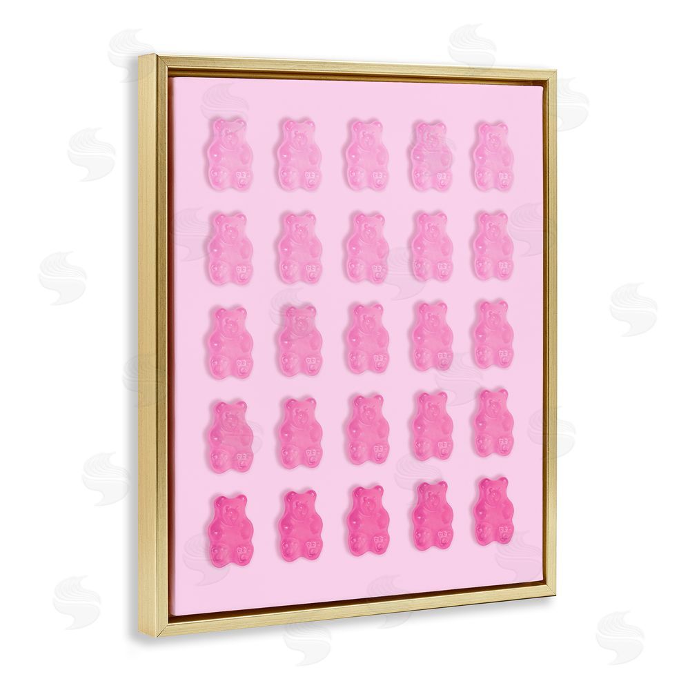 LISH Creative Gradient Pastel Pink Bears Gold Floating Frame Canvas Wall Art