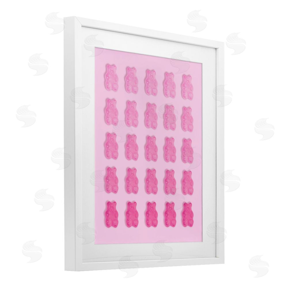 LISH Creative Gradient Pastel Pink Bears White Framed Print Under Glass with Mat Wall Art