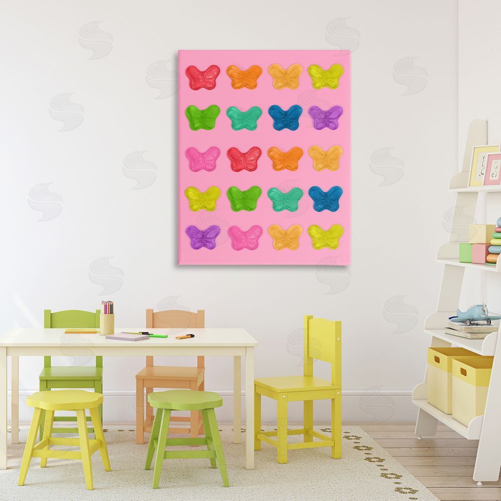 LISH Creative Colorful Butterflies on Pink Stretched Canvas Wall Art in Room