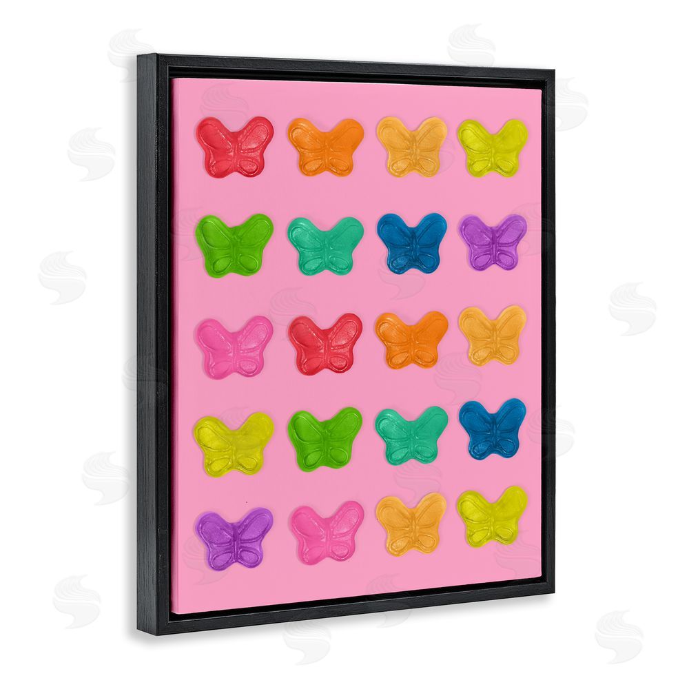 LISH Creative Colorful Butterflies on Pink Black Floating Frame Canvas Wall Art Print