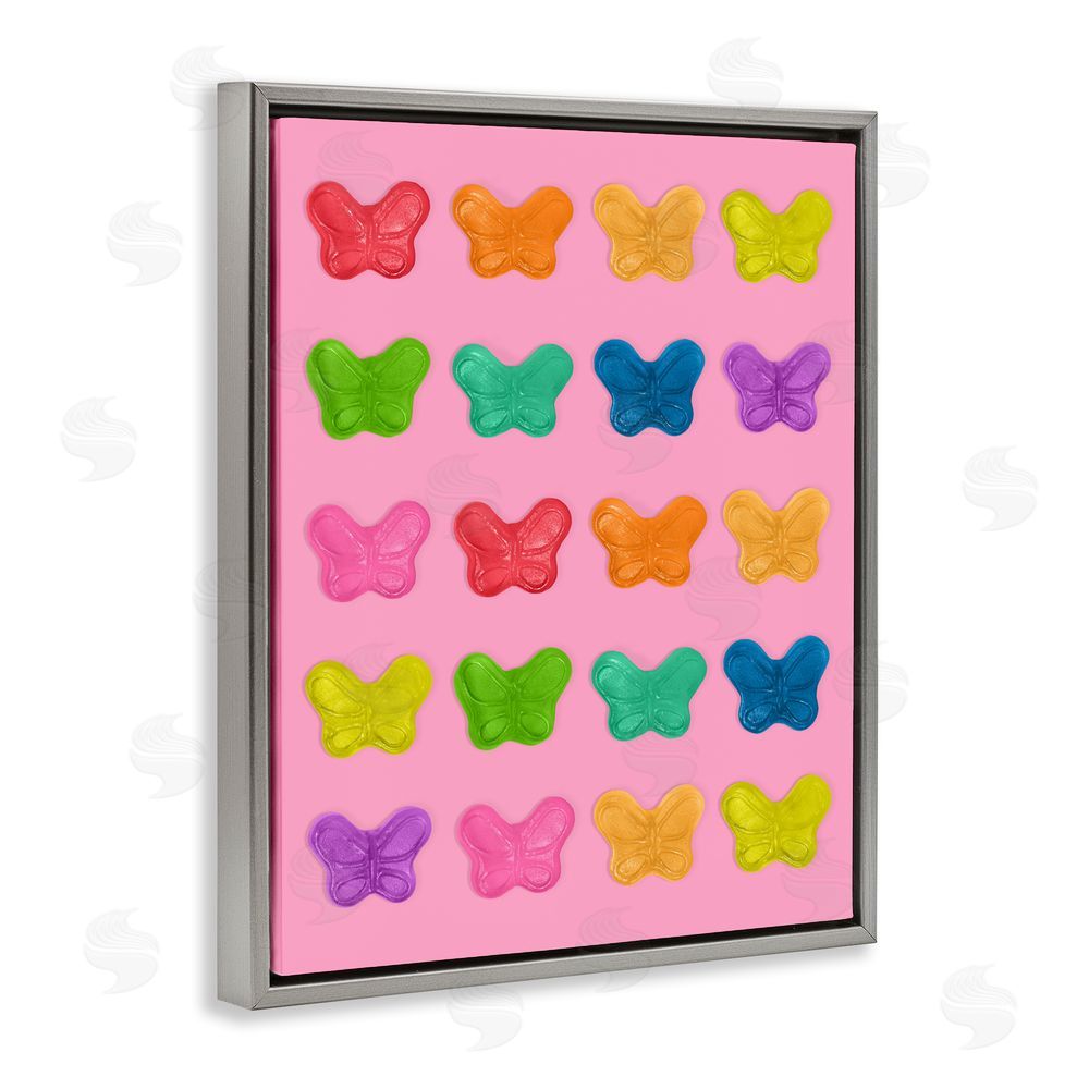 LISH Creative Colorful Butterflies on Pink Gray Floating Frame Canvas Wall Art Print