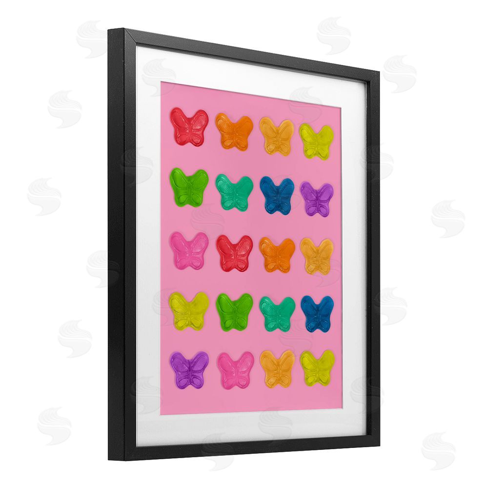 LISH Creative Colorful Butterflies on Pink Black Framed Print Under Glass Wall Art