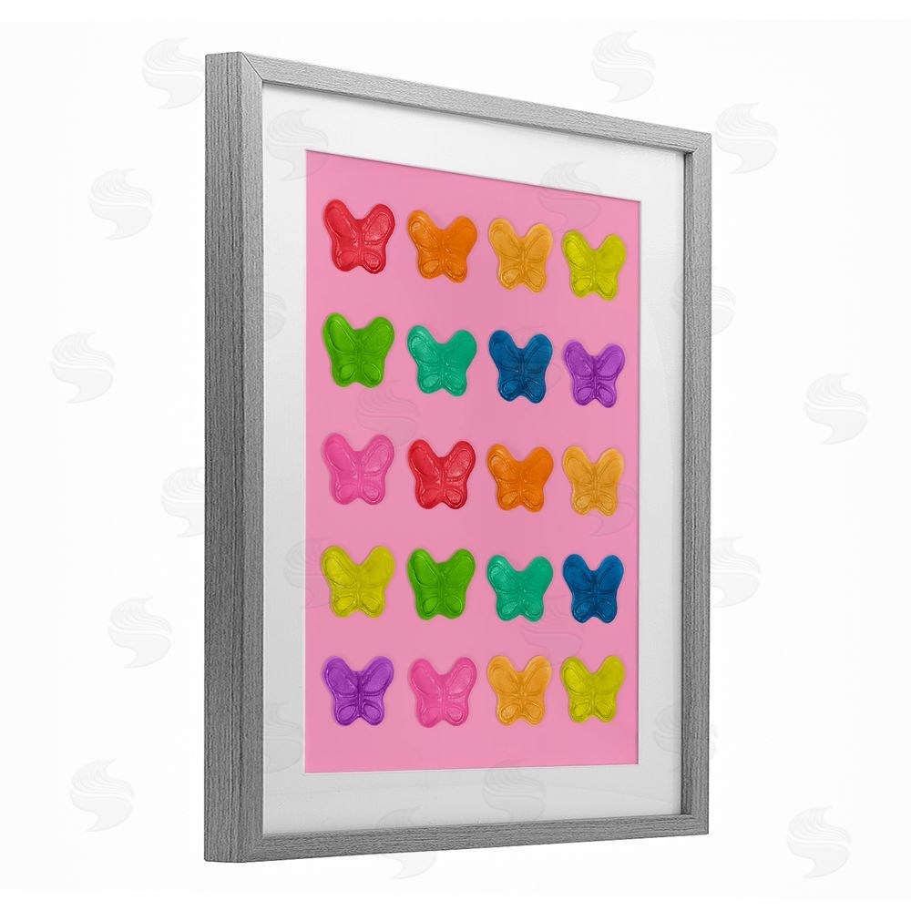 LISH Creative Colorful Butterflies on Pink Gray Framed Print Under Glass Wall Art