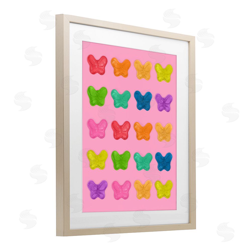 LISH Creative Colorful Butterflies on Pink Brown Framed Print Under Glass Wall Art