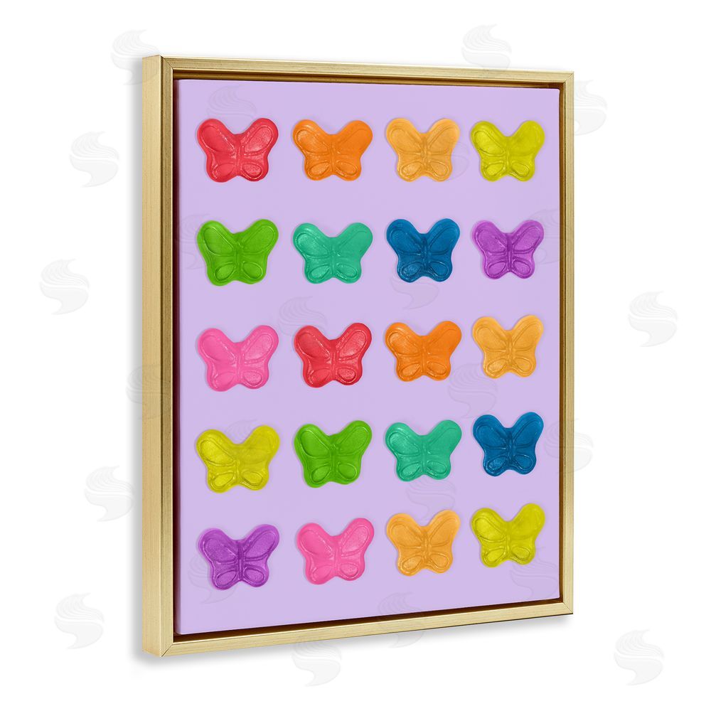 LISH Creative Colorful Butterflies on Lilac Gold Floating Frame Canvas Wall Art Print