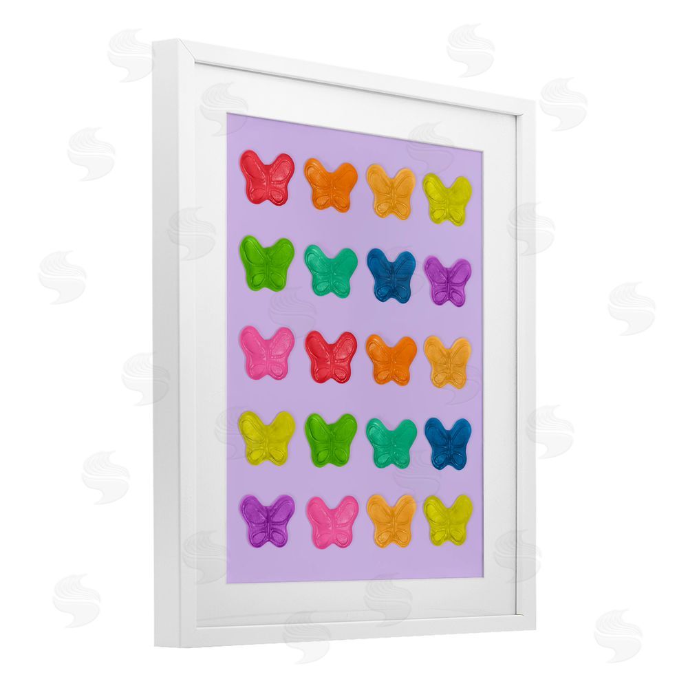 LISH Creative Colorful Butterflies on Lilac White Framed Print Under Glass Wall Art