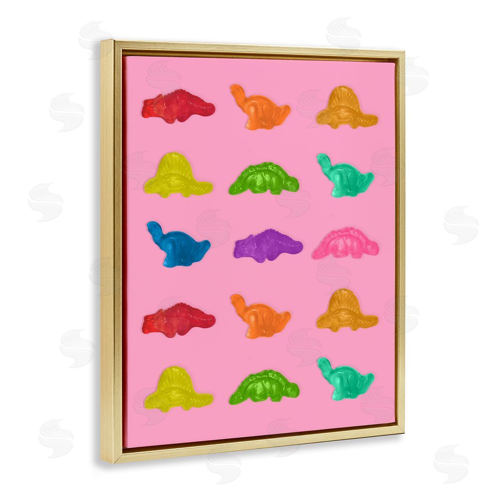 LISH Creative Dinosaur Candies on Pink Gold Floating Frame Canvas Wall Art Print