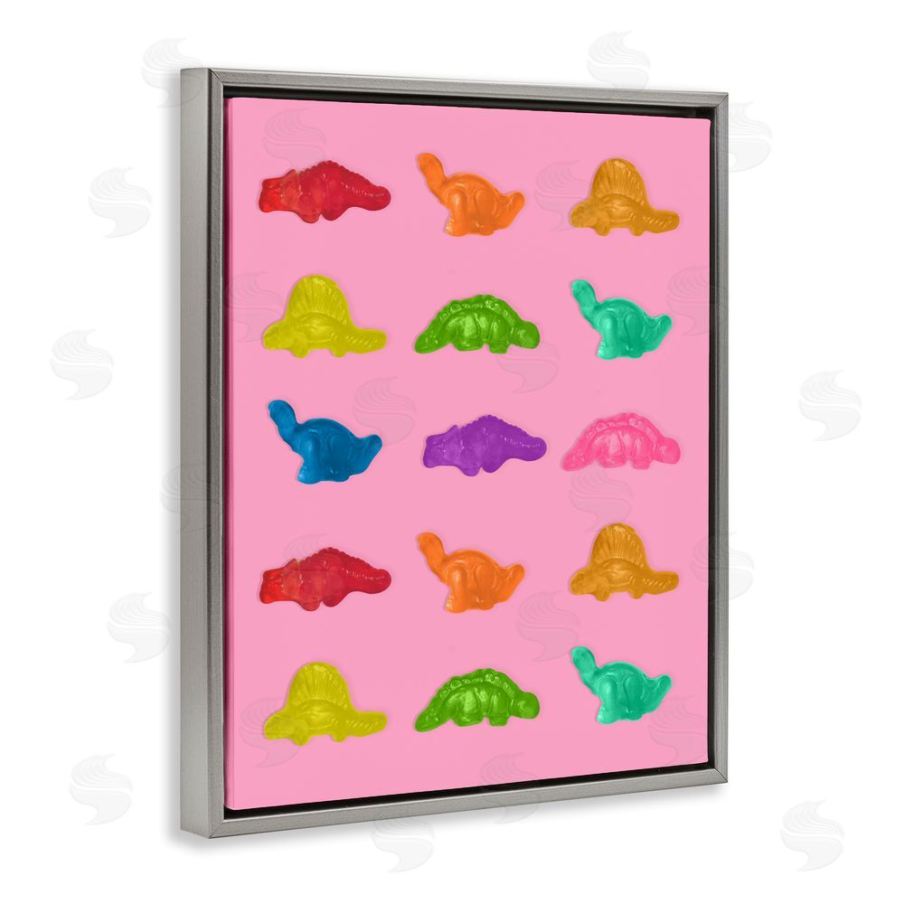 LISH Creative Dinosaur Candies on Pink Gray Floating Frame Canvas Wall Art Print