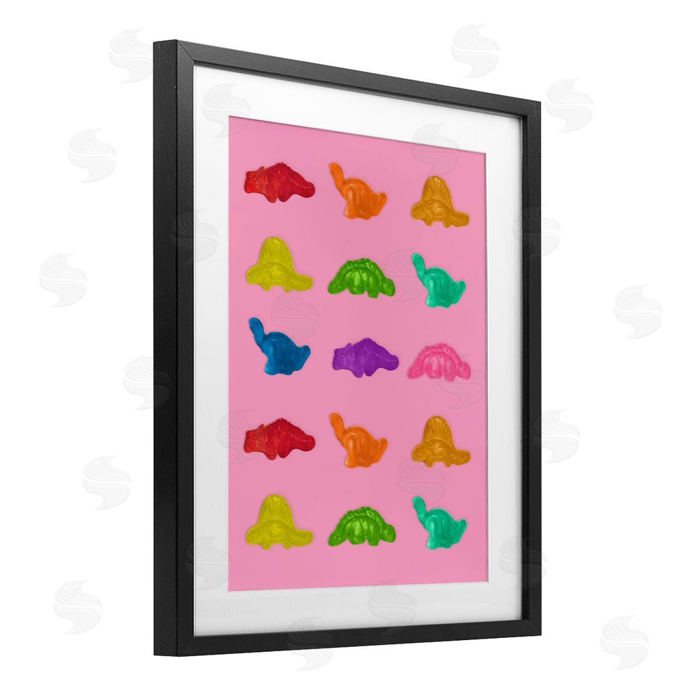 LISH Creative Dinosaur Candies on Pink Black Framed Print Under Glass Wall Art