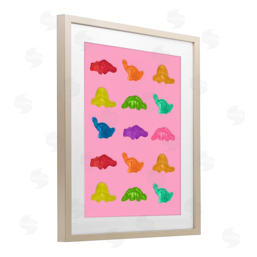 LISH Creative Dinosaur Candies on Pink Brown Framed Print Under Glass Wall Art
