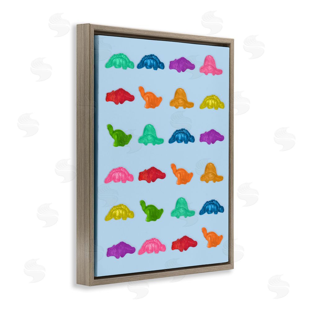 LISH Creative Colorful Dinosaur Gummies Brown Floating Frame Canvas Wall Art Print