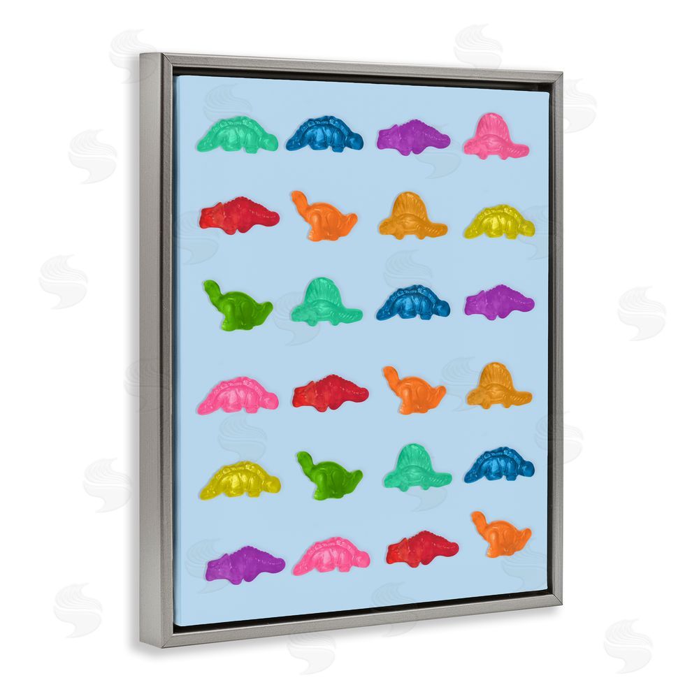 LISH Creative Colorful Dinosaur Gummies Gray Floating Frame Canvas Wall Art Print