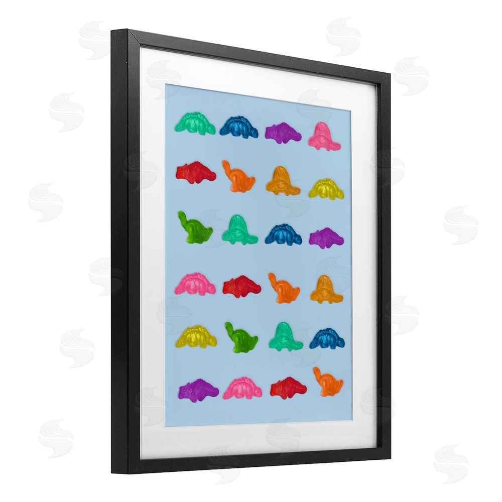 LISH Creative Colorful Dinosaur Gummies Black Framed Print Under Glass Wall Art