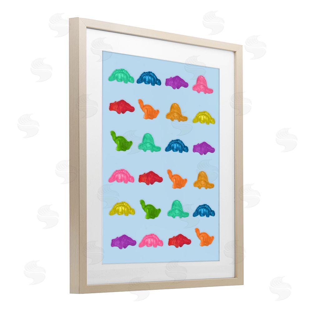 LISH Creative Colorful Dinosaur Gummies Brown Framed Print Under Glass Wall Art