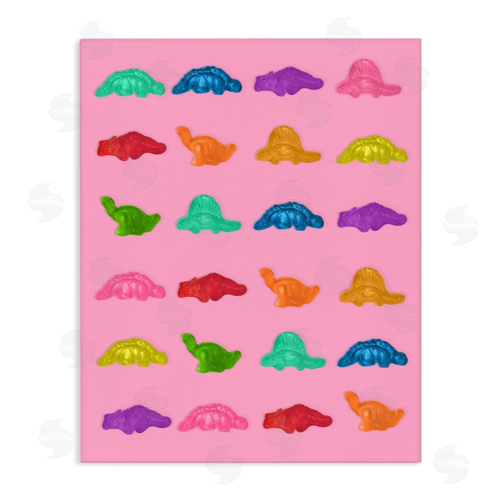LISH Creative Dinosaur Gummies on Pink Stretched Canvas Wall Art