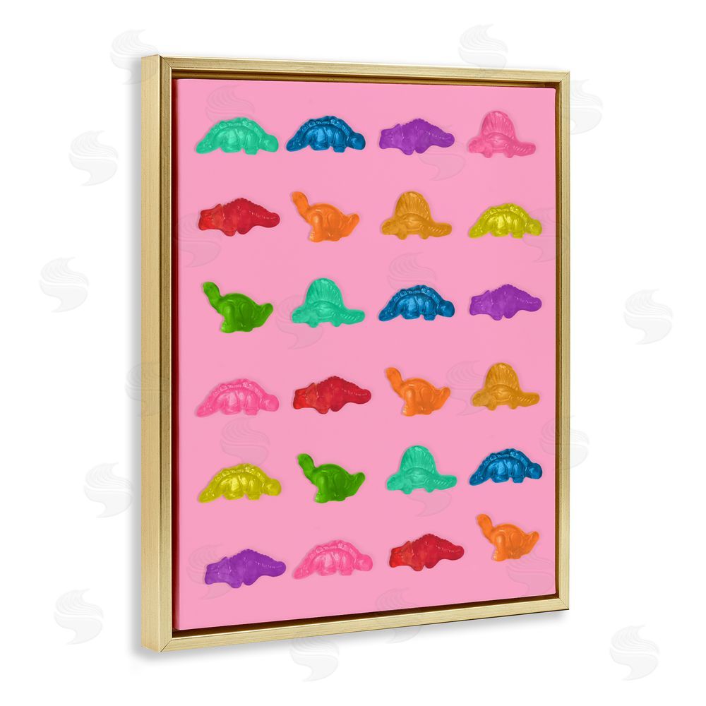 LISH Creative Dinosaur Gummies on Pink Gold Floating Frame Canvas Wall Art Print