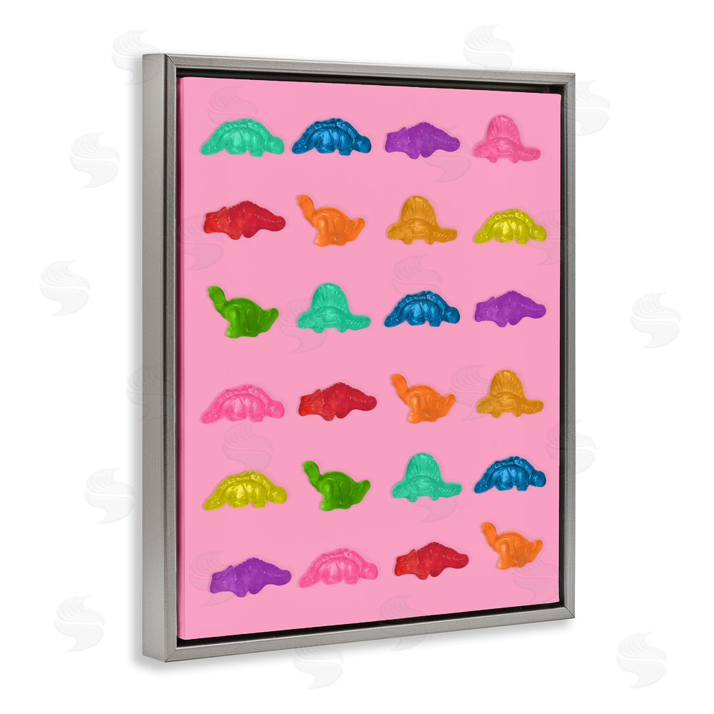 LISH Creative Dinosaur Gummies on Pink Gray Floating Frame Canvas Wall Art Print