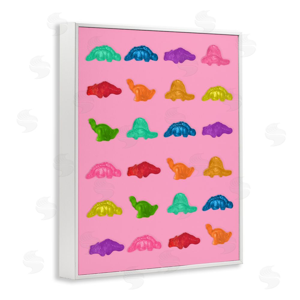 LISH Creative Dinosaur Gummies on Pink White Framed Giclee Wall Art Print