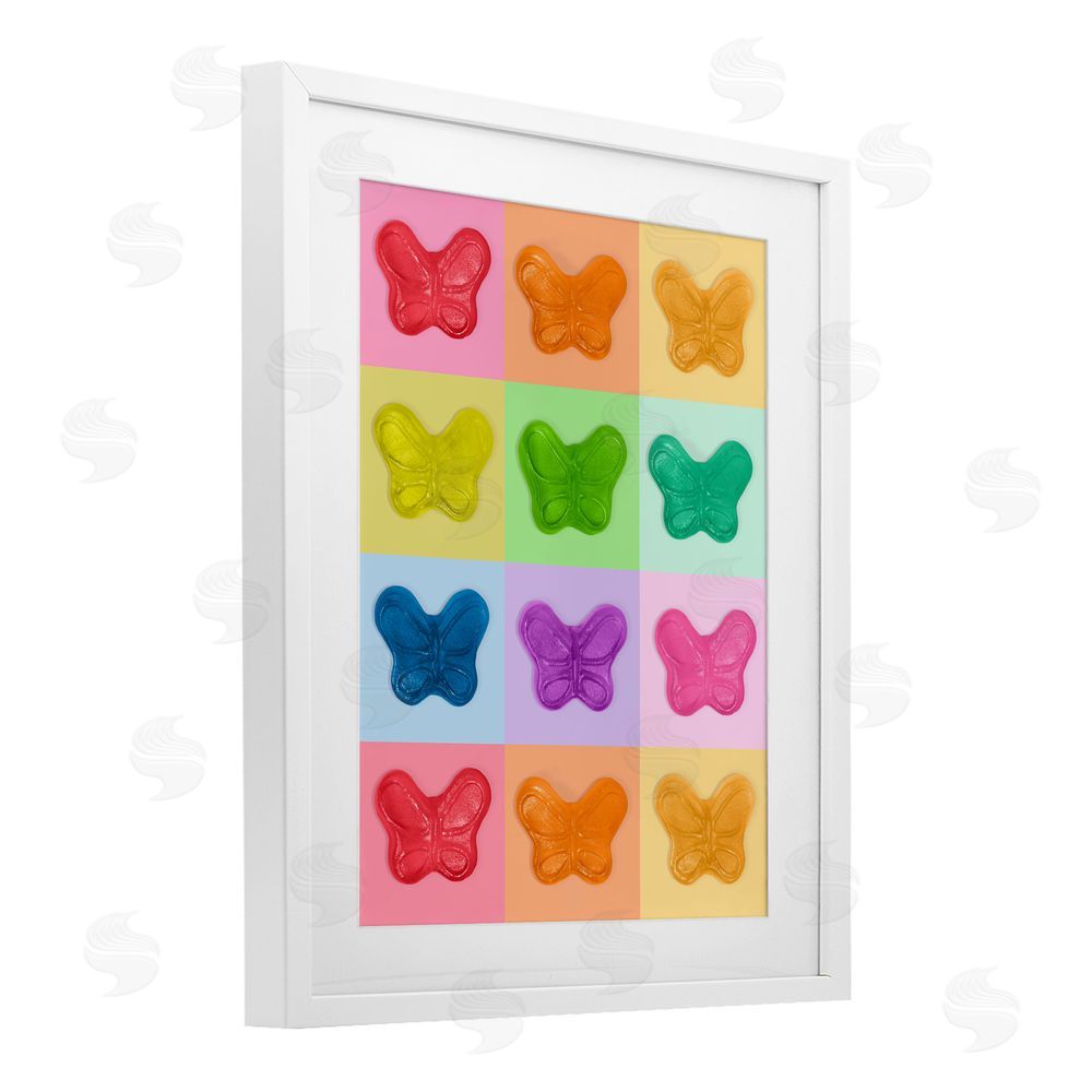 LISH Creative Colorful Butterflies Candy White Framed Print Under Glass Wall Art