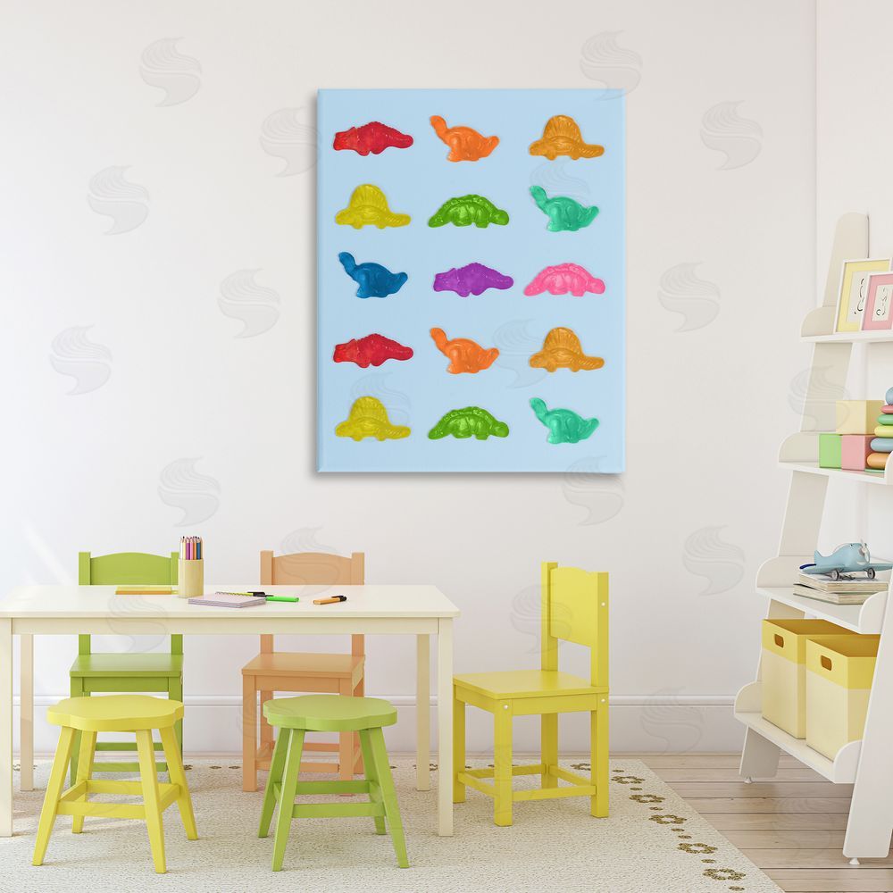 LISH Creative Colorful Dinosaur Candies Stretched Canvas Wall Art in Room