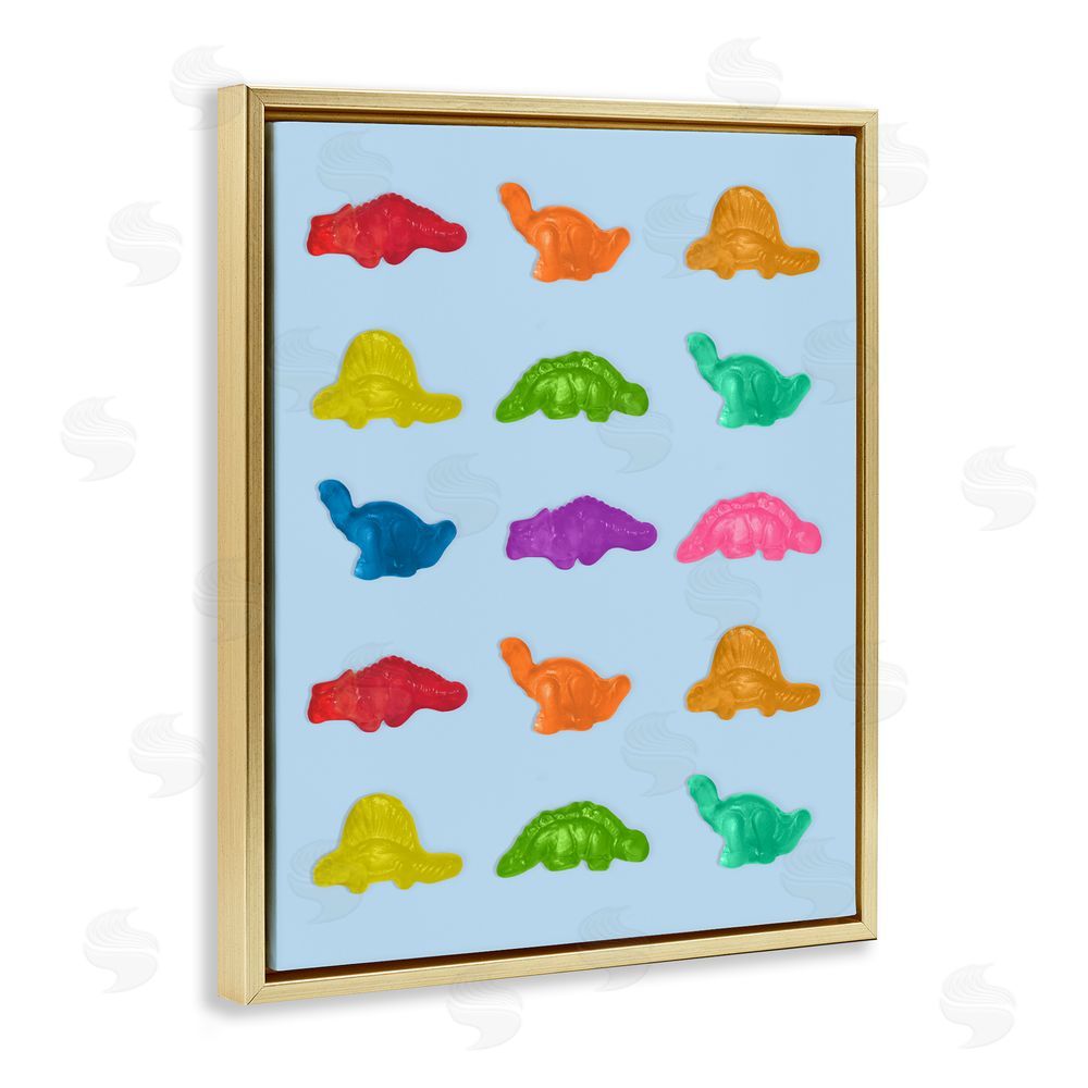 LISH Creative Colorful Dinosaur Candies Gold Floating Frame Canvas Wall Art Print