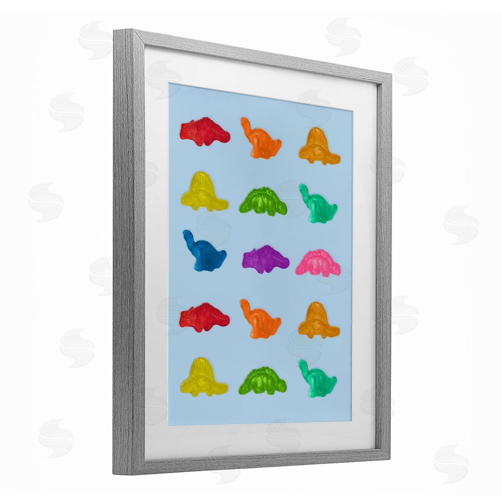 LISH Creative Colorful Dinosaur Candies Gray Framed Print Under Glass Wall Art