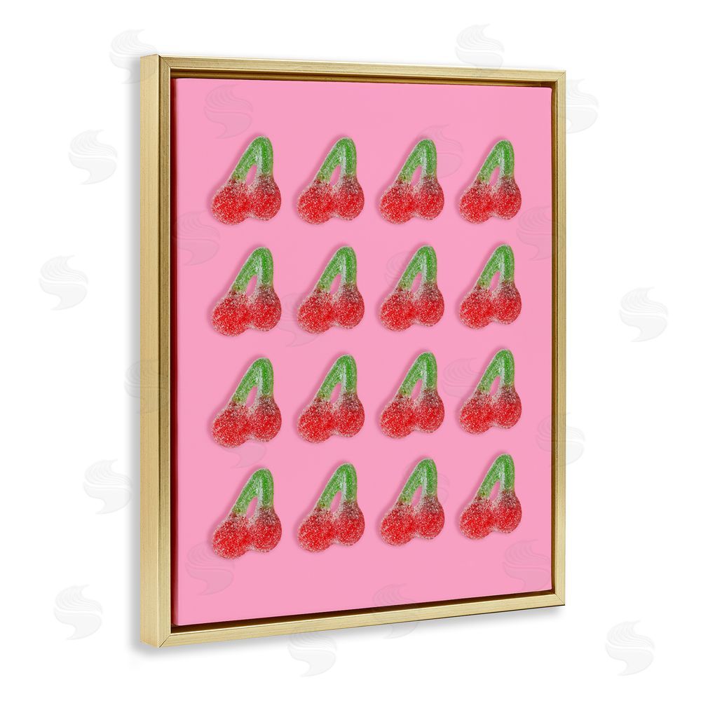 LISH Creative Cherry Candy Pattern Gold Floating Frame Stretched Canvas Wall Art Print