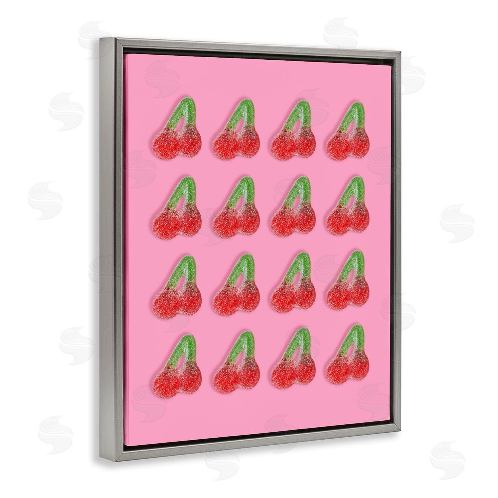 LISH Creative Cherry Candy Pattern Gray Floating Frame Stretched Canvas Wall Art Print