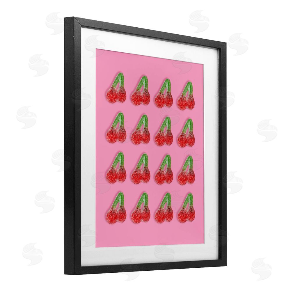 LISH Creative Cherry Candy Pattern Black Framed Print Under Glass with Matting Wall Art