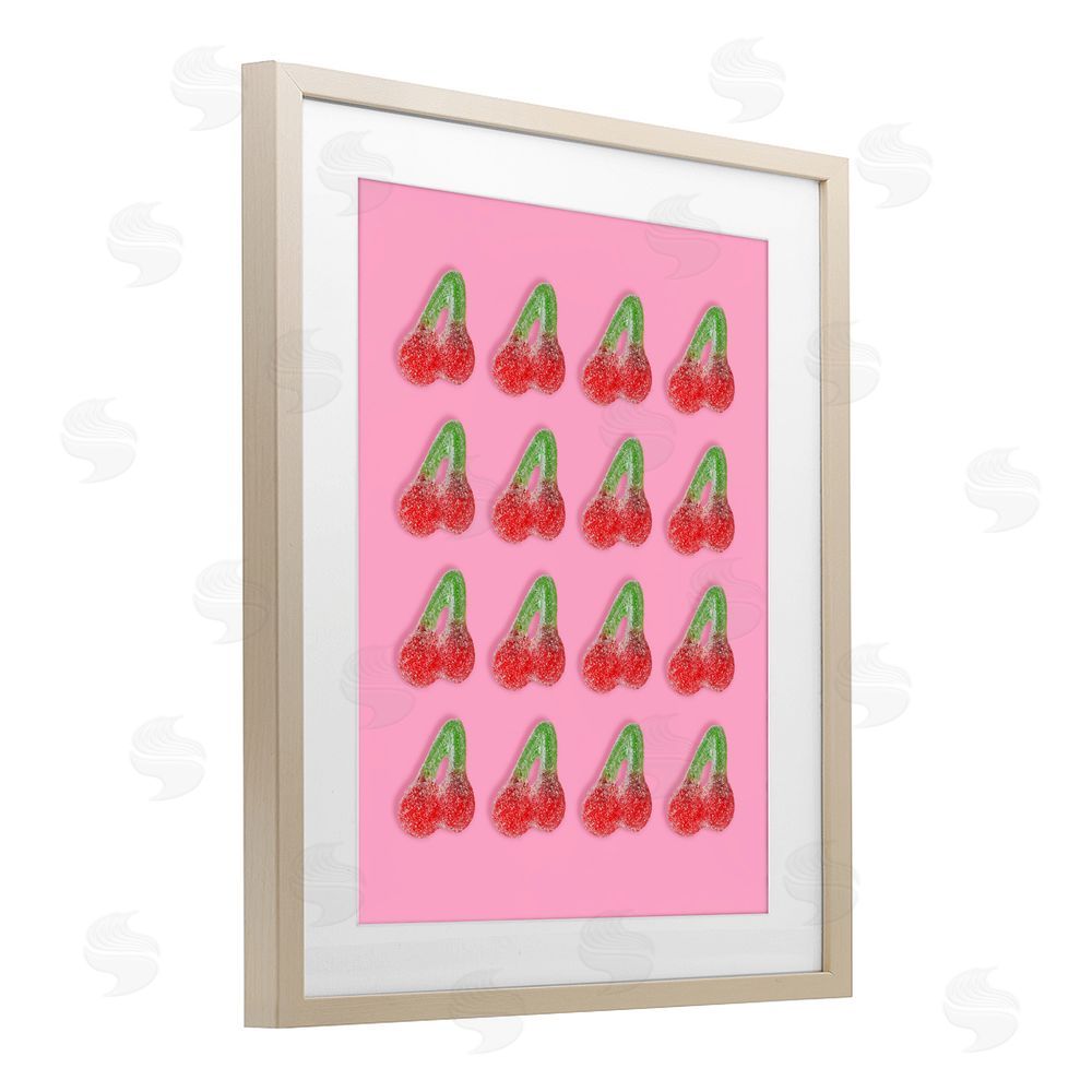 LISH Creative Cherry Candy Pattern Brown Framed Print Under Glass with Matting Wall Art