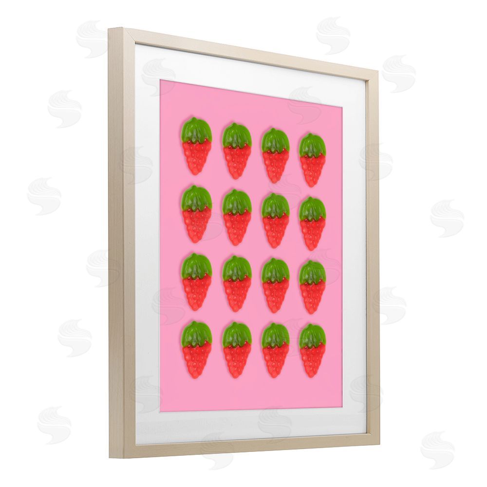 LISH Creative Gummy Strawberry Candy Pattern Brown Framed Print Under Glass Wall Art