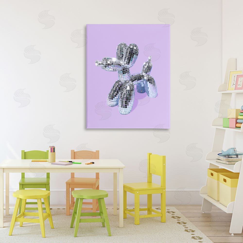 LISH Creative Disco Balloon Animal on Lilac Stretched Canvas Wall Art in Room