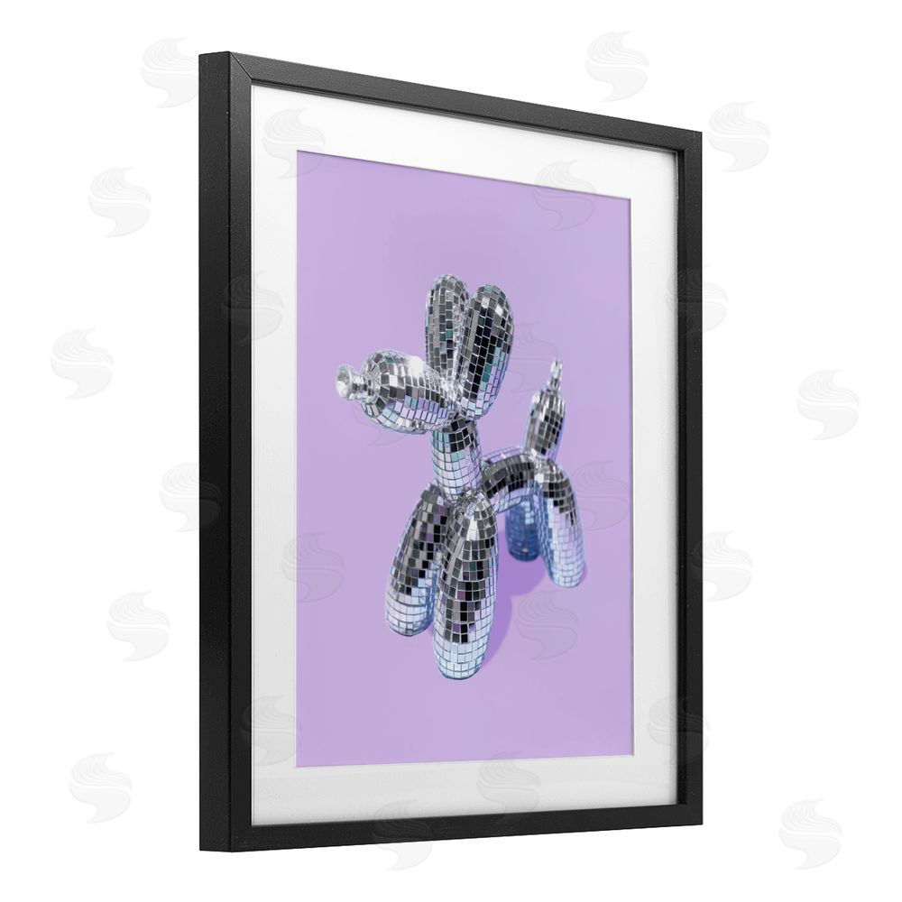 LISH Creative Disco Balloon Animal on Lilac Black Framed Print Under Glass Wall Art