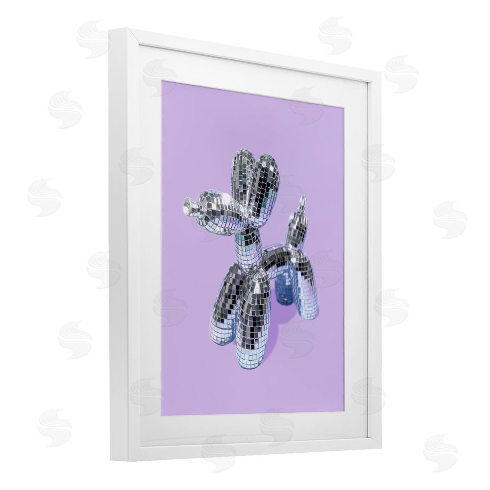 LISH Creative Disco Balloon Animal on Lilac White Framed Print Under Glass Wall Art