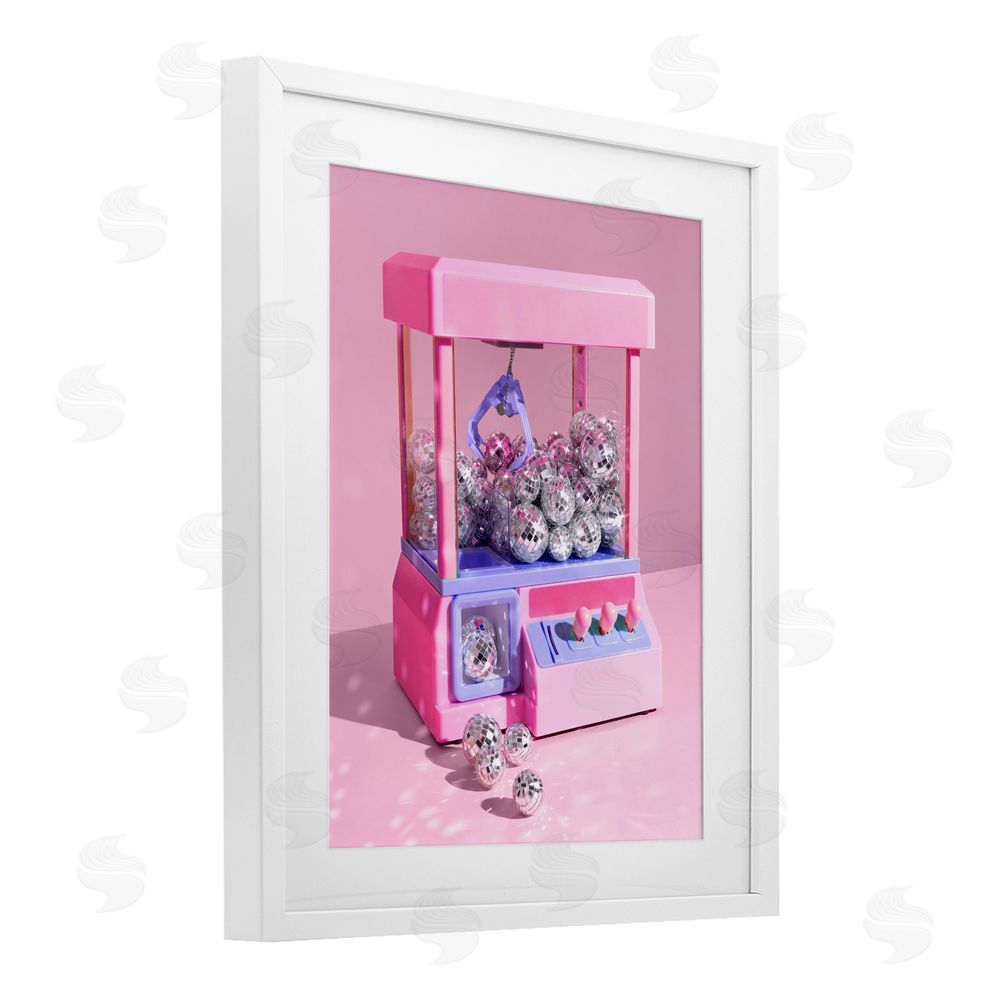 LISH Creative Disco Ball Claw Machine White Framed Print Under Glass Wall Art