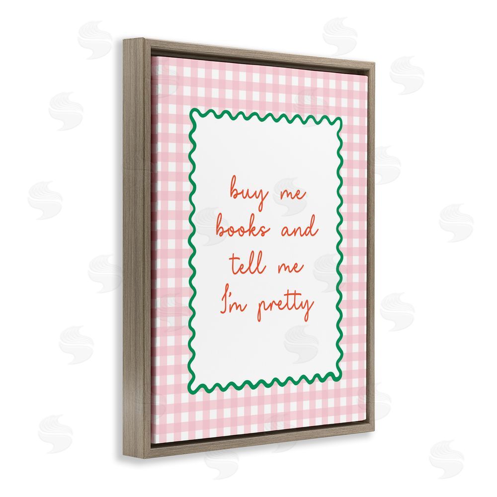 Nadia Hassan Buy Me Books and Compliments Brown Floating Frame Stretched Canvas Wall Art Print