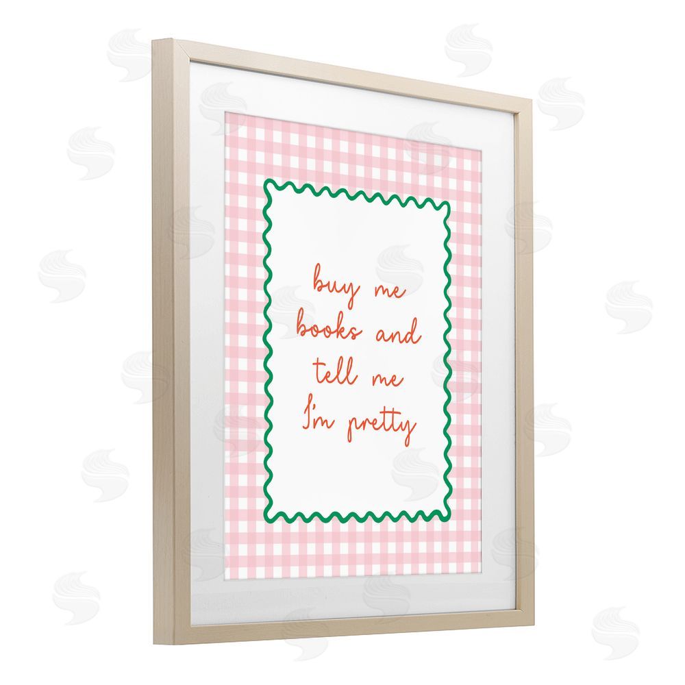 Nadia Hassan Buy Me Books and Compliments Brown Framed Print Under Glass with Matting Wall Art