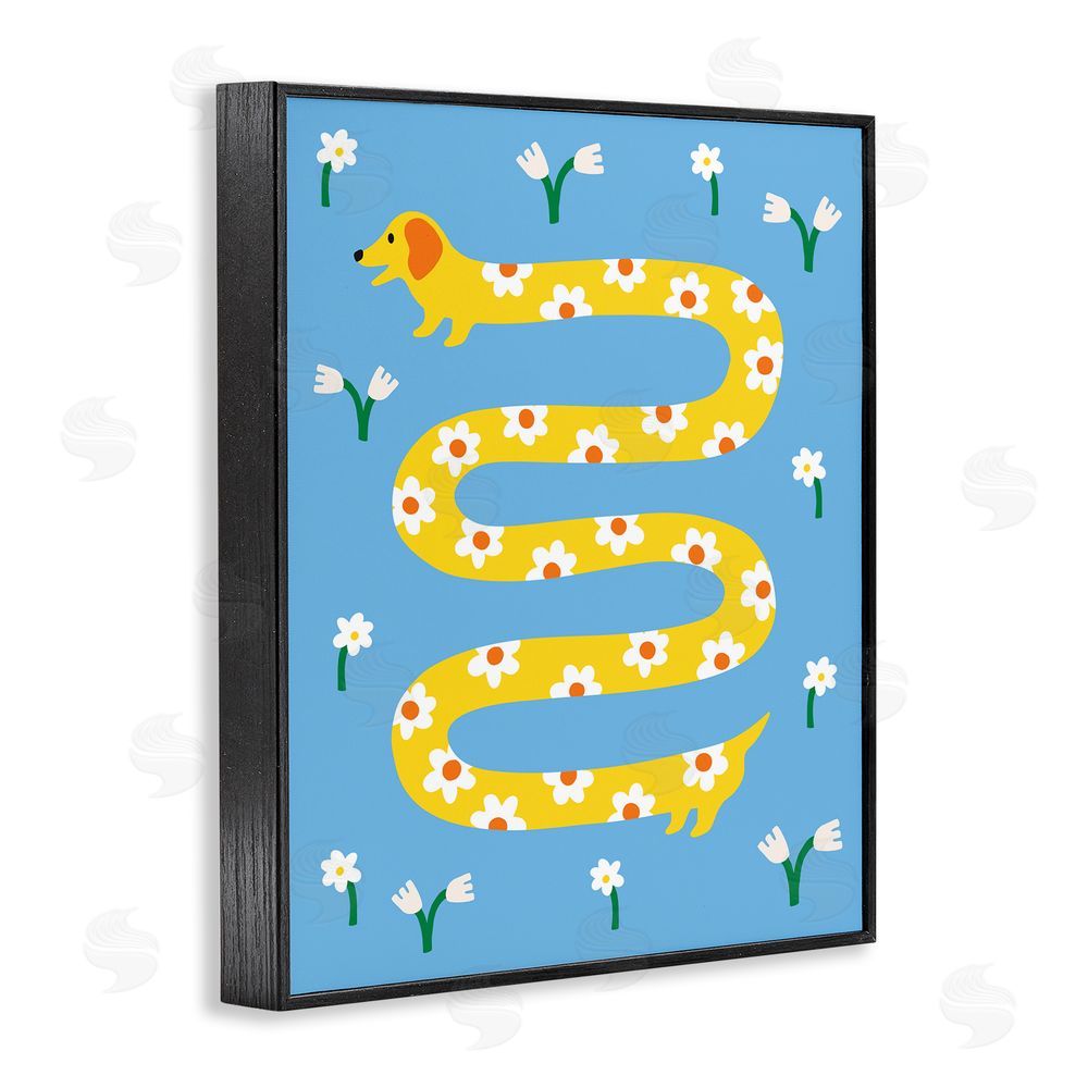 Nadia Hassan Long Floral Whimsical Dog Black Framed Giclee Wall Art Print