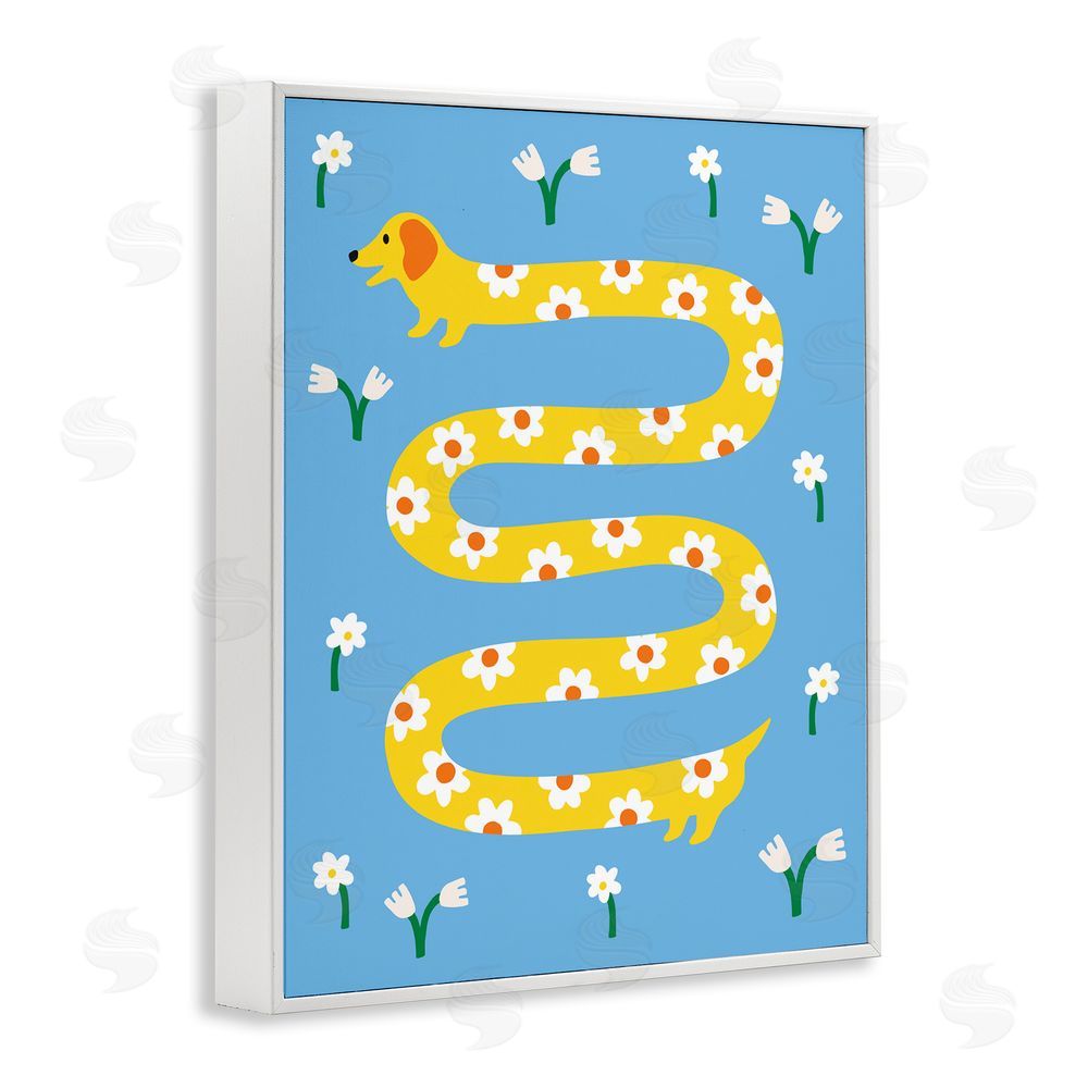 Nadia Hassan Long Floral Whimsical Dog White Framed Giclee Wall Art Print