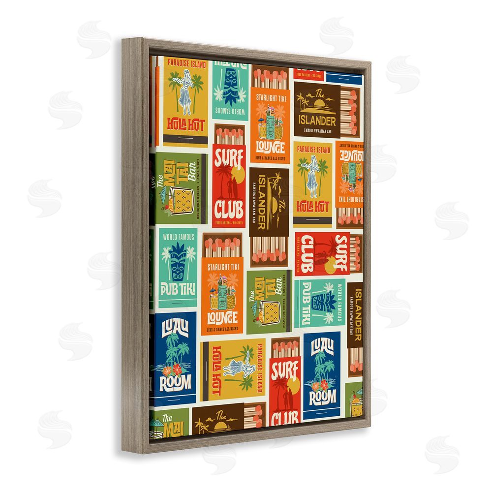 Emily Dumas Vintage Tropical Match Boxes Brown Floating Frame Canvas Wall Art Print