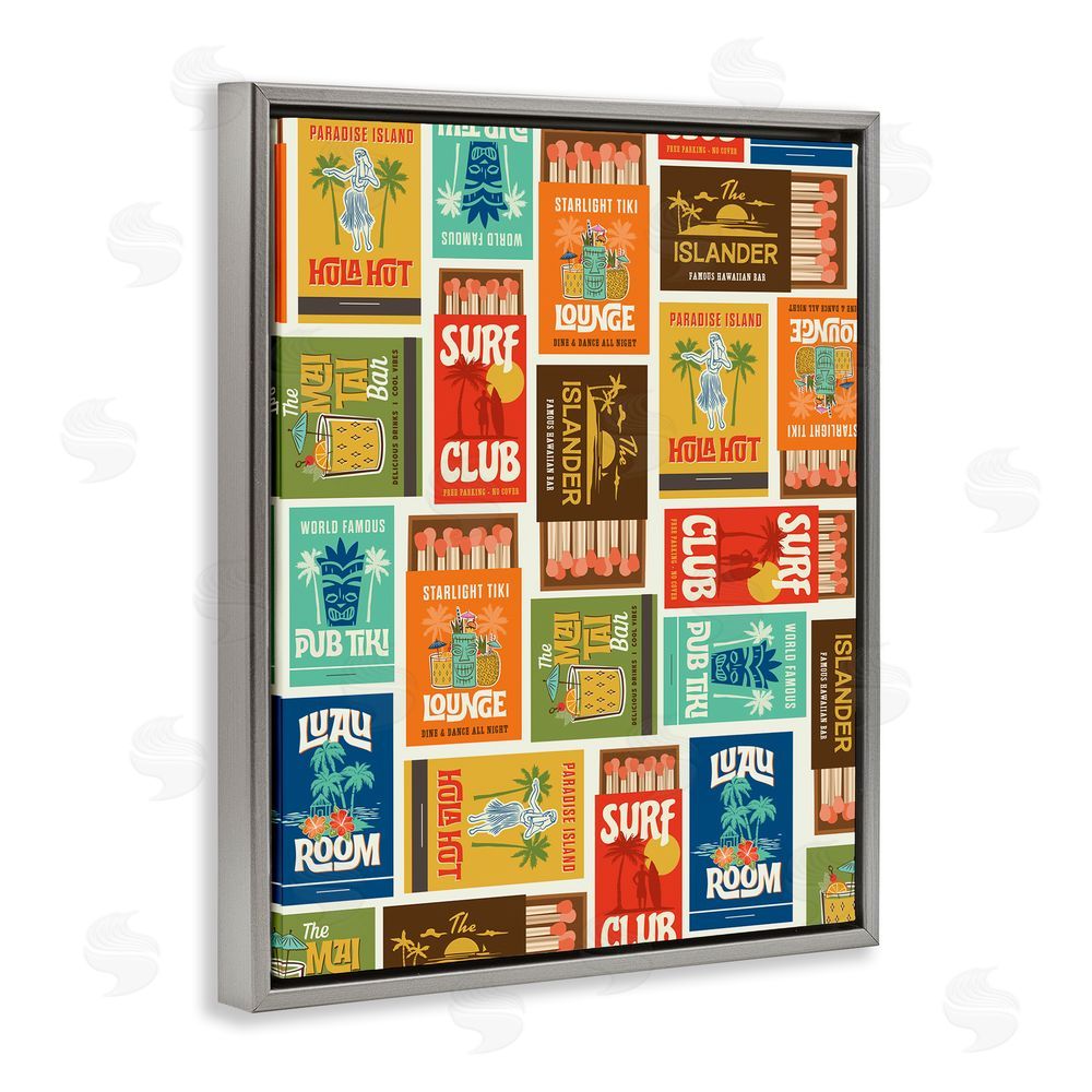 Emily Dumas Vintage Tropical Match Boxes Gray Floating Frame Canvas Wall Art Print