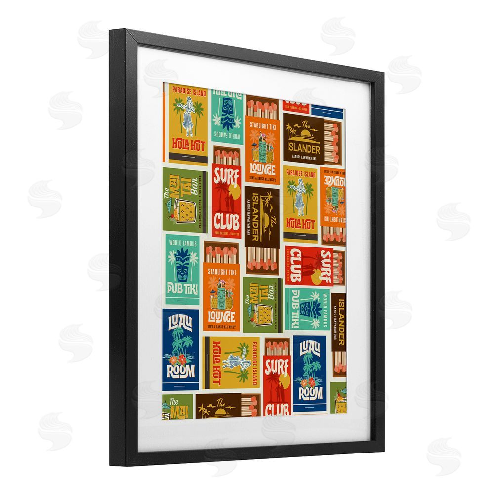 Emily Dumas Vintage Tropical Match Boxes Black Framed Print Under Glass Wall Art