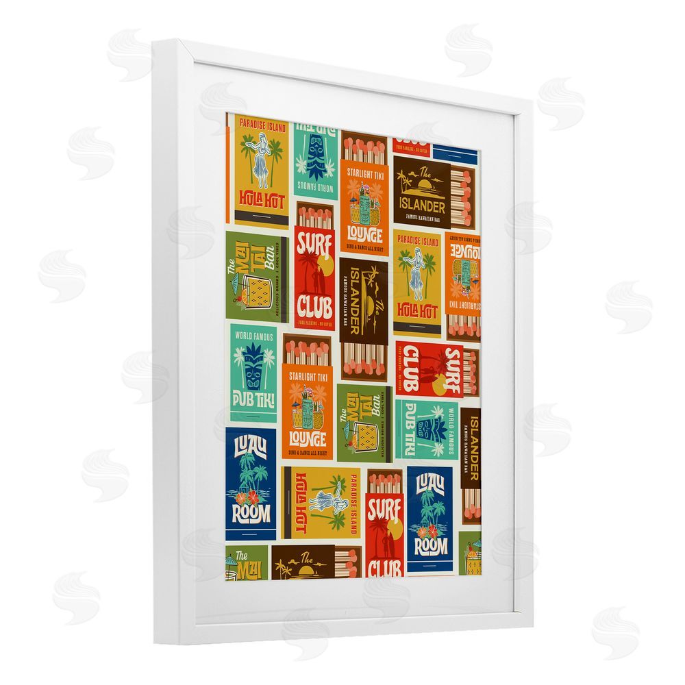 Emily Dumas Vintage Tropical Match Boxes White Framed Print Under Glass Wall Art