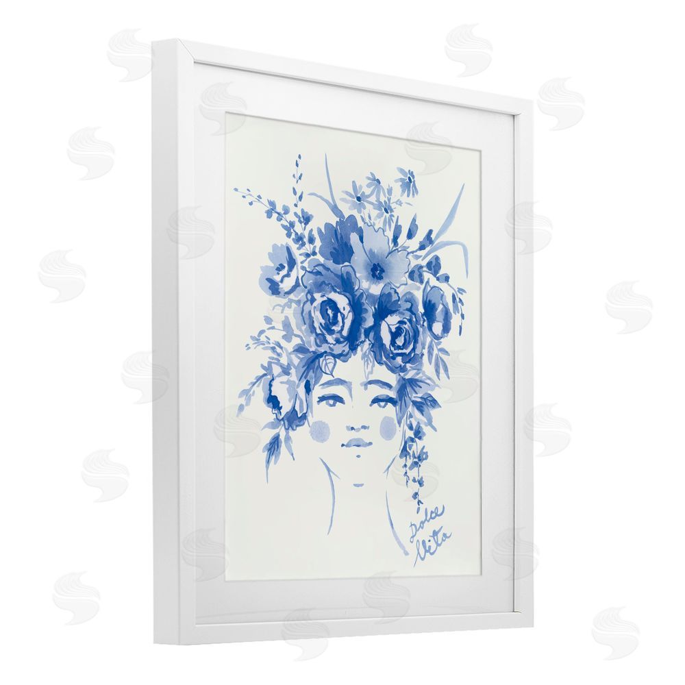 Karolina Sato Dolce Vita Woman with Roses White Framed Print Under Glass Wall Art
