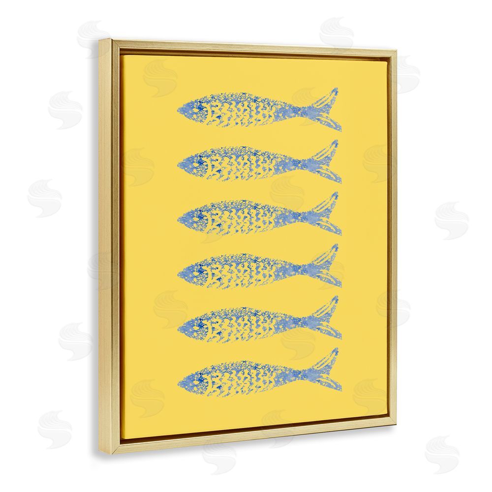 Julie DeRice Sardine Stamps on Yellow Gold Floating Framed Canvas Wall Art Print