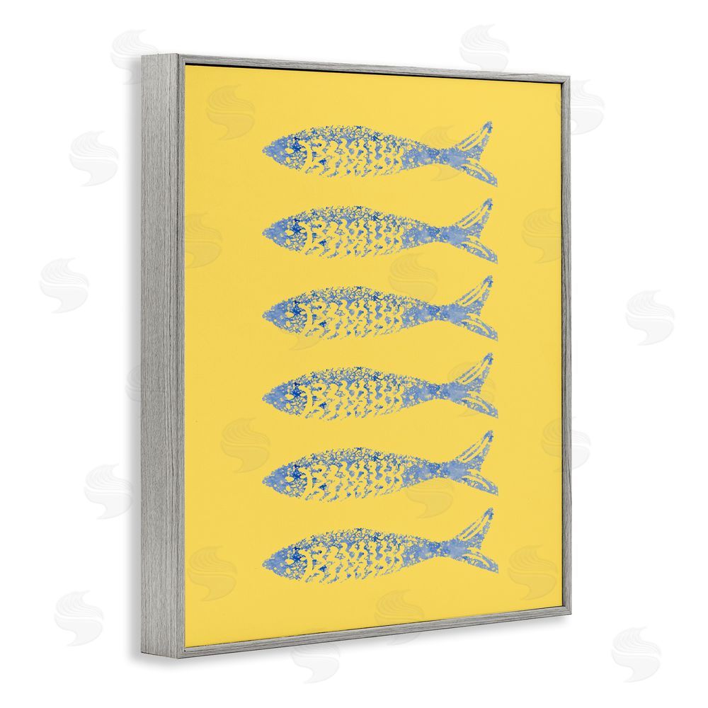 Julie DeRice Sardine Stamps on Yellow Gray Framed Giclee Wall Art Print