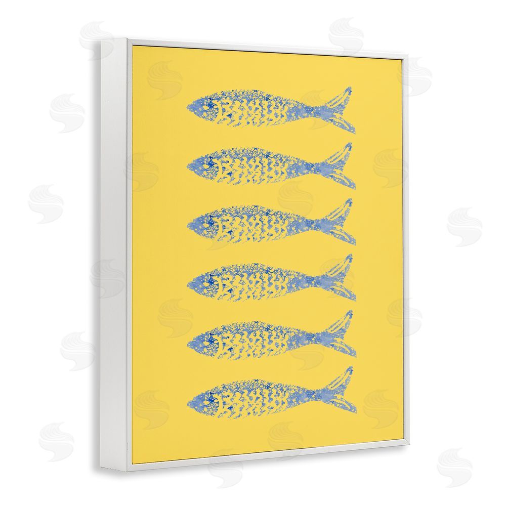 Julie DeRice Sardine Stamps on Yellow White Framed Giclee Wall Art Print
