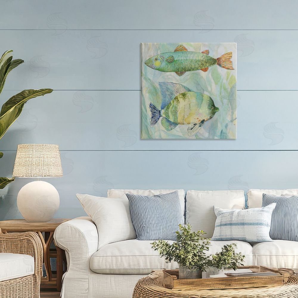 Lorenzo Collective Sweet Fish Duo Watercolor Stretched Canvas on Wall