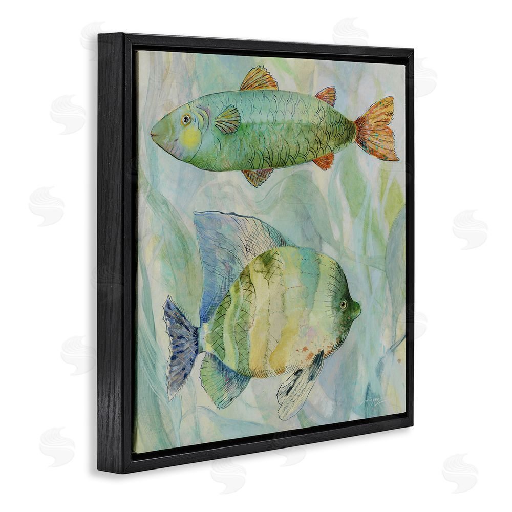Lorenzo Collective Sweet Fish Duo Watercolor Black Floating Framed Canvas Wall Art Print